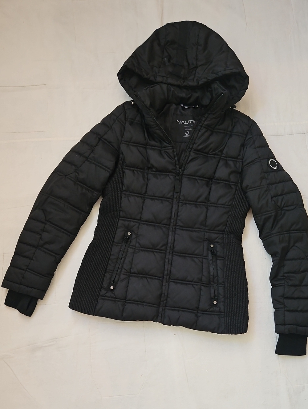 Nautica Black Quilted Hooded Puffer Jacket Womans Small